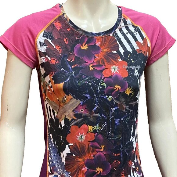 Desigual Activewear Short Sleeve Floral Print Top T-Shirt M - Picture 2 of 12